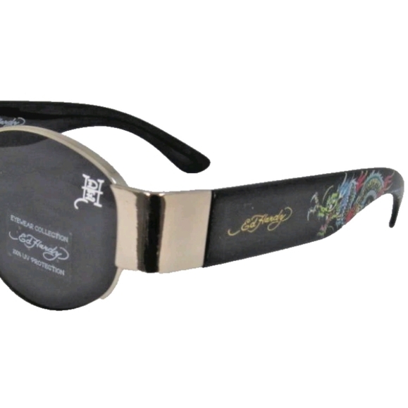 NEW Ed Hardy Black & Gold Metal Frame Sunglasses with Colorful Dragon Art on Ear main image 9